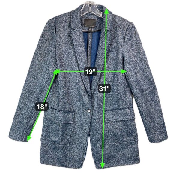 Banana Republic Women 8 Blazer Coat Wool Textured Knit Career Heathered Blue - Picture 2 of 13